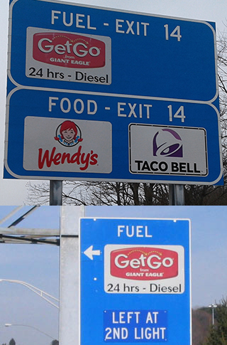 Travel Boards- Amos K. Hutchinson Bypass Food and Fuel Logo Signs